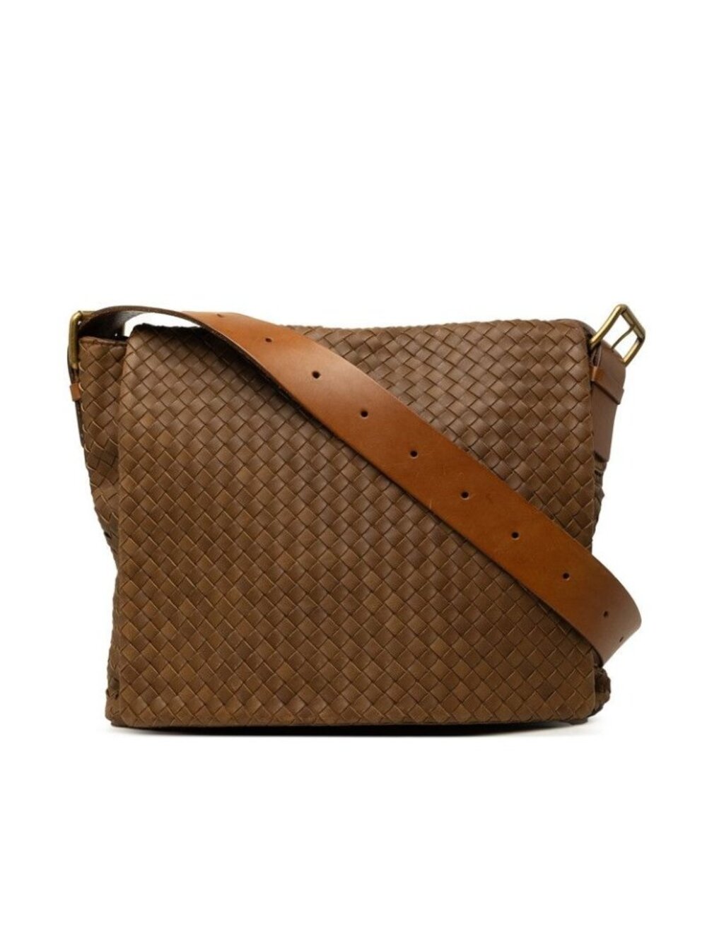 Bottega Veneta Intrecciato Crossbody Shoulder Bag Brown Leather